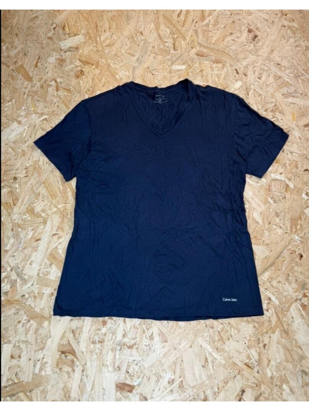 Calvin Klein V-Neck T-Shirt Mens Large Navy Blue Short Sleeve Cotton Tee